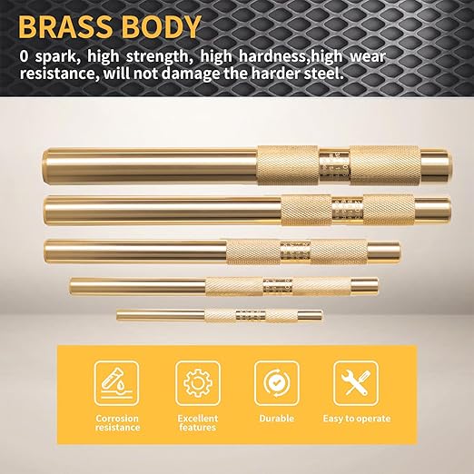 5-Piece Brass Punch Set, Removing Repair Tool, 1/4", 3/8", 1/2", 5/8", 3/4" Brass Pin Drive Punch Set, Replace 67003-MAI 045256670034