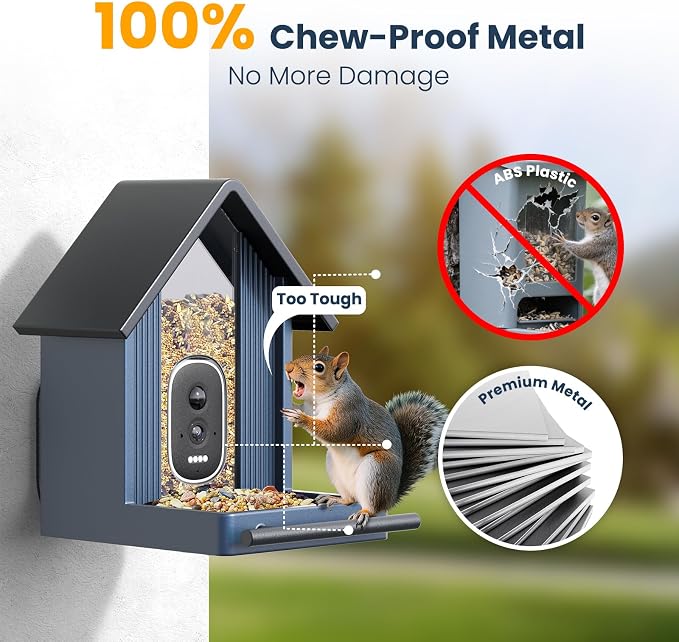Smart Metal Bird Feeder with Camera, Deep Blue | Squirrel Proof, 2.5K UHD AI - Image 4