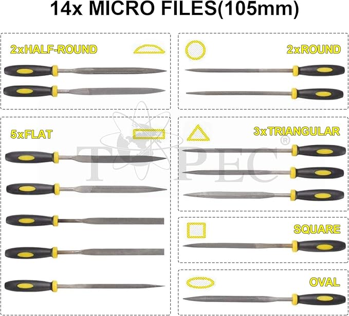 Topec 26Pcs File Set, Round and Flat File Kits are Made of High Carbon-Steel, Ideal Wooden Hand Tool for Woodwork, Metal, Model & Hobby Applications