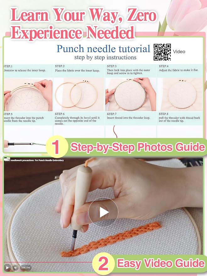 Punch Needle Kit Adults Beginner- Step-by-Step Guide & Video, Including Punch - Image 5