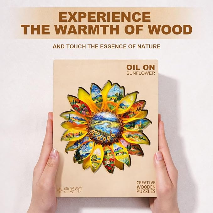 Sunflower Oil Painting Puzzles Adults Gifts Wooden 100 Pieces 8.5 * 8.3in - Image 8