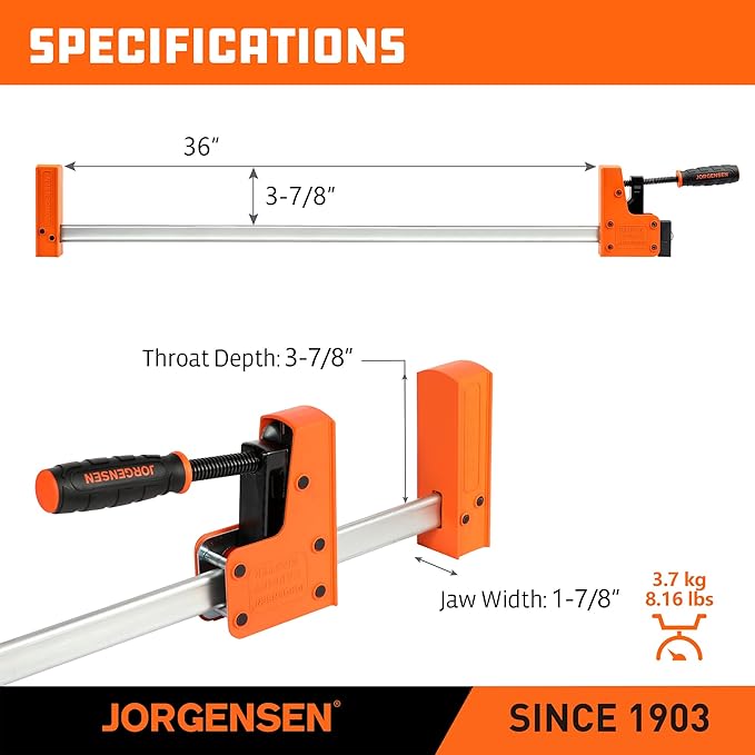 JORGENSEN 36-inch Bar Clamps, 90°Cabinet Master Parallel Jaw Bar Clamp Set, 2-pack