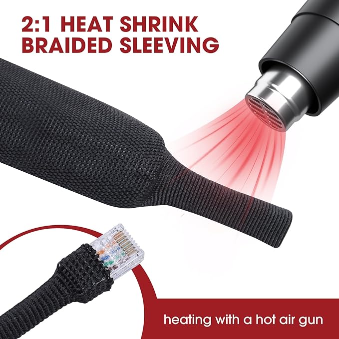 Heat Shrink Braided Sleeving, 2:1 Ratio Shrinkable Fabric Tubing Sleeve Abrasion Protection Cable Wire Sheath (3/4"-25ft)