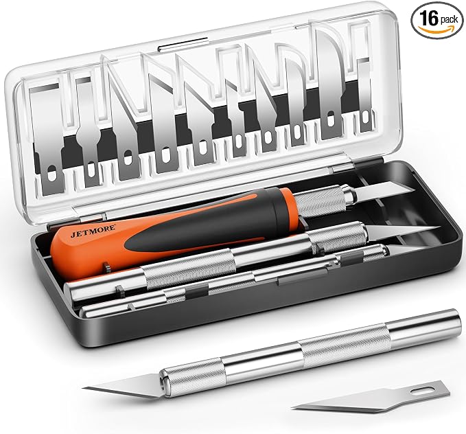 JETMORE 16 Pcs Exacto Knife Set, 3 Craft Knife and 13 SK5 Steel Blades by Jetmore