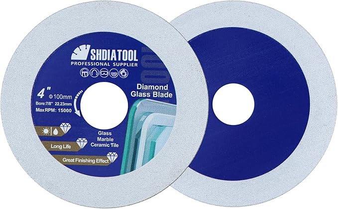 SHDIATOOL Diamond Glass Cutting Disc 4-Inch Saw Blade, Ultra-Thin Cut Off Wheel for Tile Ceramic Porcelain Marble 100mm (2 of Pack)