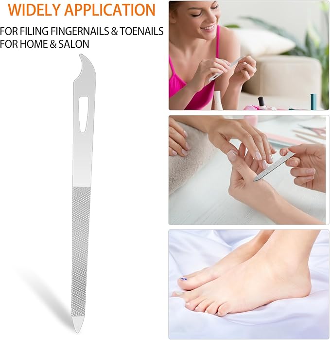 6-Piece Stainless Steel Nail File Set with Cleaner Tip - Double Sided, Durable, Professional Diamond Buffer for Natural Nails
