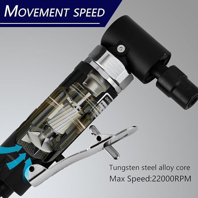 Right Angle Air Die Grinder 1/4" 20,000 RPM, 90° Pneumatic Tool for Metal Polishing - Professional for Woodworking & Automotive Repair, Compact & Lightweight