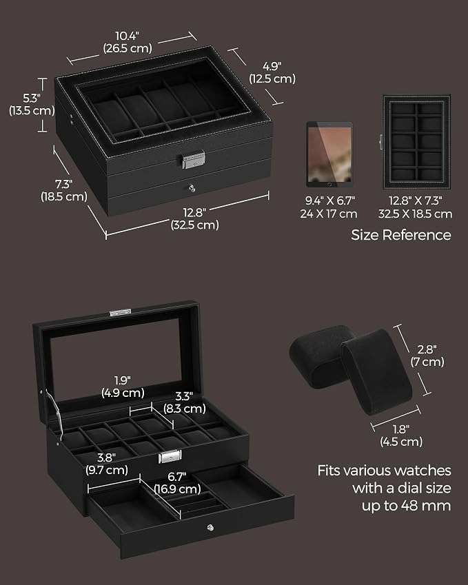 SONGMICS Watch Box, 12-Slot Watch Case Organizer - Image 6