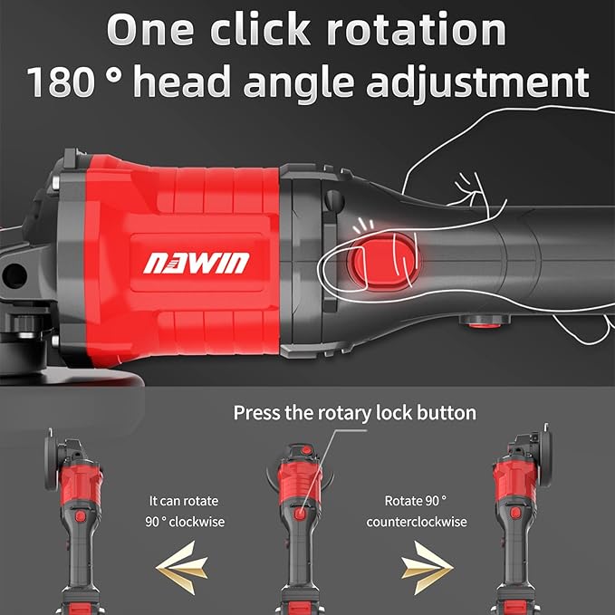 NAWIN Cordless Angle Grinder, 4-1/2 Inch Variable Speed Angle Grinder, Cordless Grinder With 2×6.0Ah Battery And Charger, 9000rpm Brushless Motor, Battery Angle Grinder Tool For Metal Wood（6.0Ah）