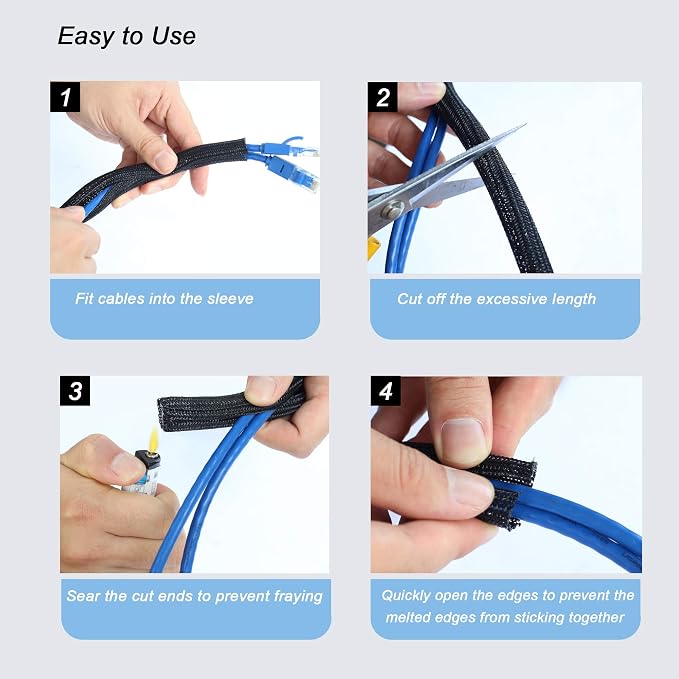 25ft - 3/4 inch Braided Cable Management Sleeve Cord Protector - Self-Wrapping - Image 6