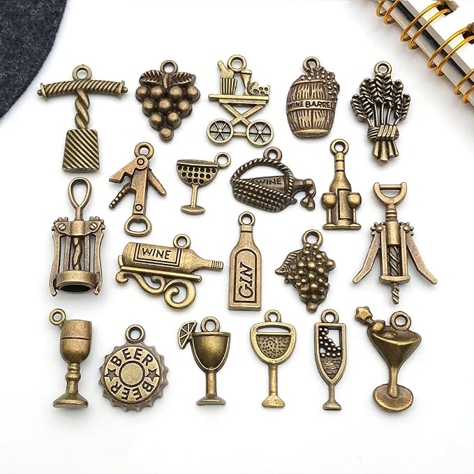 WOCRAFT 60pcs Antique Bronze Wine Bracelet Charms - Image 5