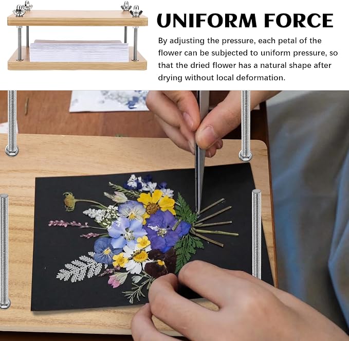 JUPEAN Book Press—7.9”x11.6” Wooden Book Binding Press Bookbinding Kit Flower - Image 6