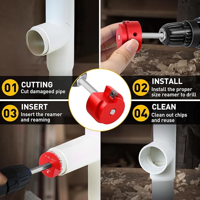 5Pcs PVC Pipe Reamer Kit With 3/4inch, 1inch,1-1/2inch, 2inch, 3inch Head Aluminum, PVC Fitting Saver Socket Saver For SCH40 PVC pipe, Fit for Standard 1/2" Drill