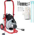 Albott 100 FT x 3/8 inch Electric Drain Cleaner Machine with Auto-Feed & 10 Cutters, Sewer Snake Auger for 1–4 Inch Pipes, Foot Switch & Wheels, Ideal for Home & Commercial Use, Gray/Red