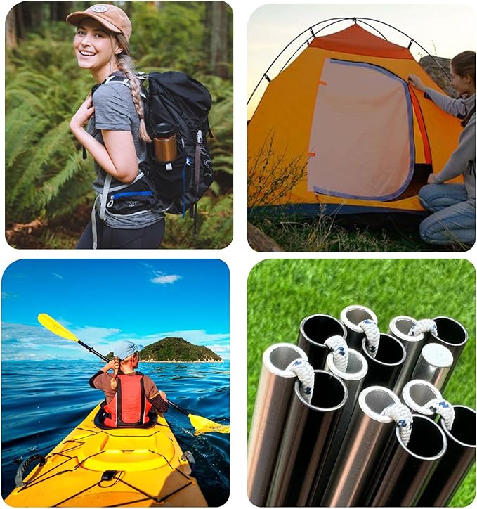 Tent Pole Shock Cord 1/8 inch 60ft, Replacement Shock Cord for Tent Rod, Tent Pole Repair Kit, Elastic Bungee Cord,Elastic Cord with Lead Wire/Washers/Clip (Black/Black)