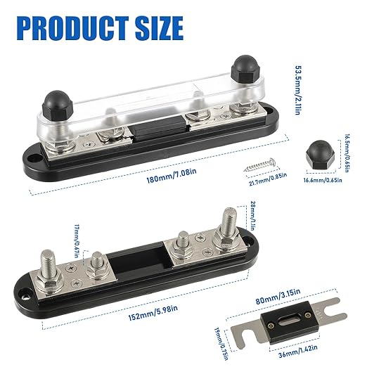 BOJACK ANL Fuse Holder with 350 Amp ANL Fuse, ANL Fuse Block with 2 Pieces 350A ANL Fuse, M10 Stud Terminals Maximum Current 750A, for Trucks, Cars, Ships, etc.