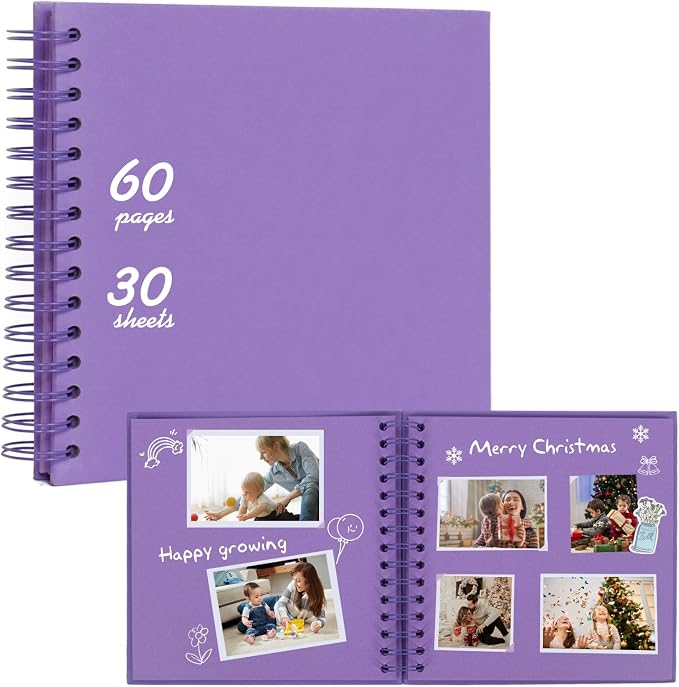 RECUTMS 8x8 Inch Scrapbook DIY Photo Album 60 Page Journal Book Dark Purple | by RECUTMS