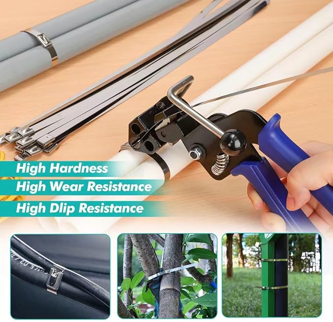 Metal Zip Ties Cutter Stainless Steel Cable Tie Gun One hand type for Self-Locking Stainless Steel Cable Ties Heavy Duty Tensioning Cutting Tool with Free Zip Tie Release Tool