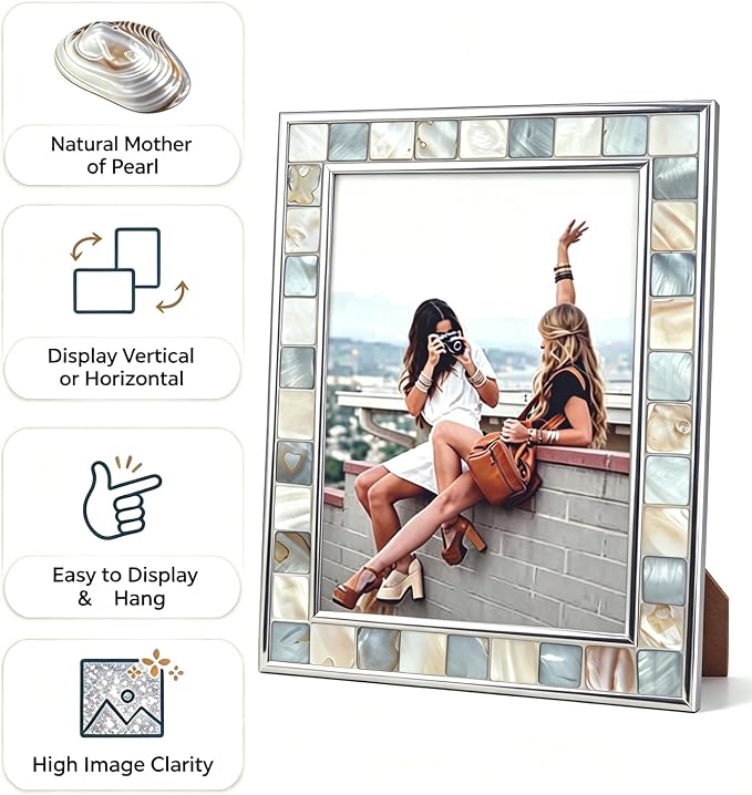 Silver Plate Picture Frame 4x6 Mother of Pearl 4 by 6 Photo Frame Mosaic Glass - Image 5