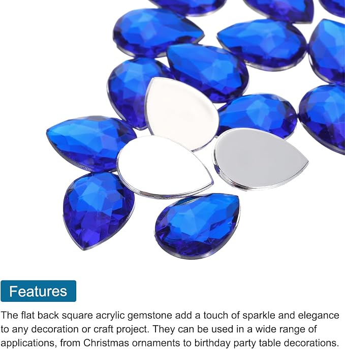 MECCANIXITY 50PCS Flat Back Acrylic Teardrop Gems 13x18mm Artificial Rhinestones - Image 4