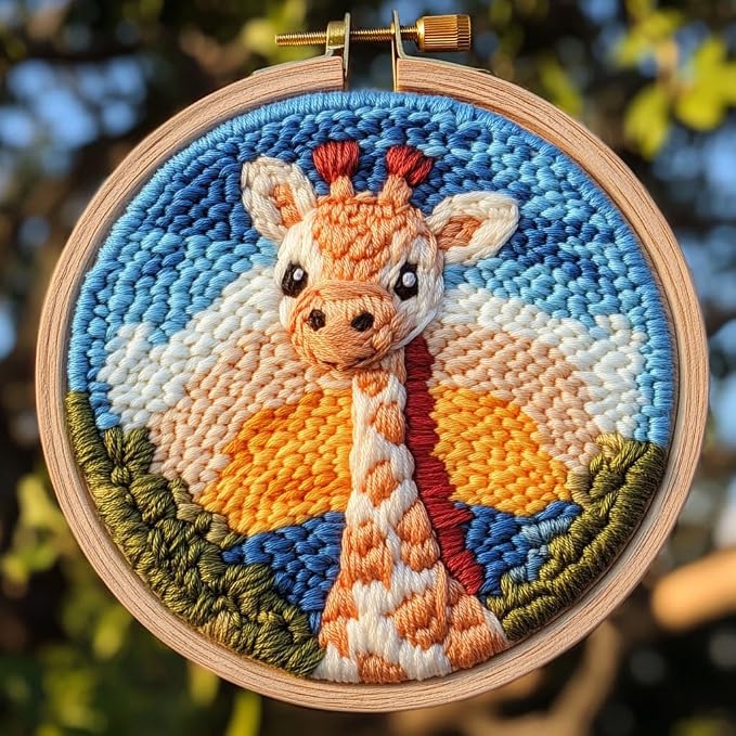 DIY Punch Needle Kits Cartoon Giraffe Sunset by Unknown