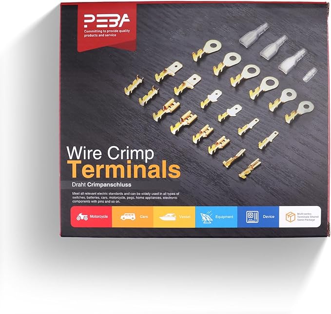PEBA Crimping Tool Kit, 20 Types Spade Connectors, Ratchet Crimping Pliers AWG 24-14 for 2.8mm 3.5mm 3.9mm 4.8mm 6.3mm Open Barrels Pin Terminal | Speaker Connectors Terminal - Crimper Tool Kit