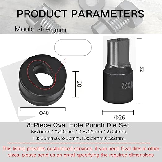 8-Piece Hydraulic Oval Hole Punch Die Set - Compatible with CH-70 Machine, Heavy Duty Metal Punching Dies for Steel Sheet, Copper Plate, Aluminum Plate (8-Piece Oval Hole Punch Die Set)