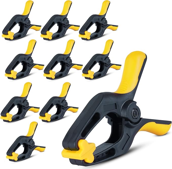 10 Pack Plastic Spring Clamps - 4 Inch Heavy Duty Clips Clamps for Crafts with textured handles - Ballon arch Clips for Tarps holding, Photography and Home Improvement
