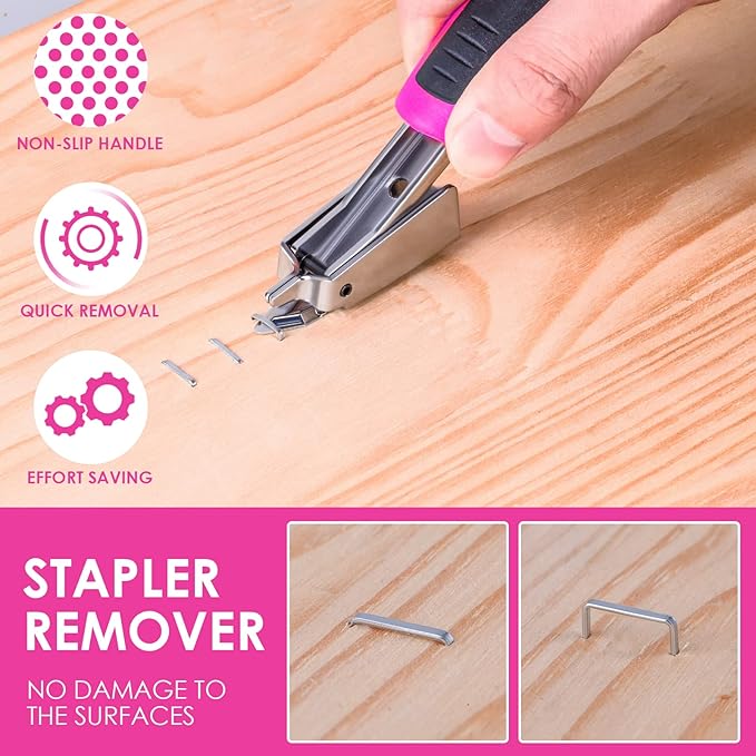 33Pcs Pink Staple Gun Tool Set, 3 in 1 Upholstery Staple Gun for Wood Heavy Duty and 900 Staples, Perfect for DIY Decoration, Crafts, Carpentry, Arts, Pink Tool Kit for Women