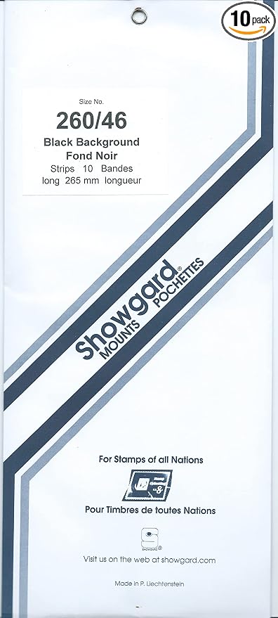 Pre-cut Black Stamp Mounts Size 260/46 by Showgard