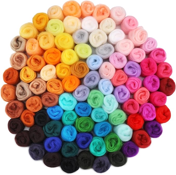 Mayboos 96 Pcs Needle Felting Wool, 48 Colors Wool Roving Yarn, Fiber Wool by Mayboos