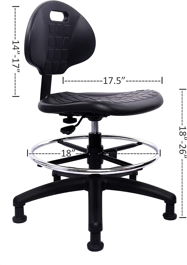 Chair Master (Medium Bench Stool, Glides Easy to Clean! Ergonomic Polyurethane Stool. Seat Height Range 18"-26". Adjustable Footring. for Home Office Lab Workstation