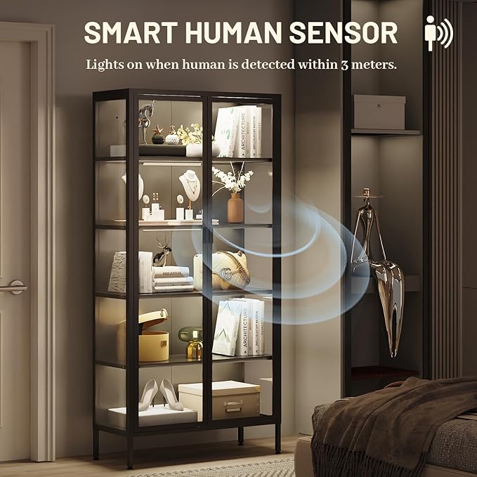 71" H Display Cabinet with Glass Doors, Display Case with LED Sensor Lights - Image 4