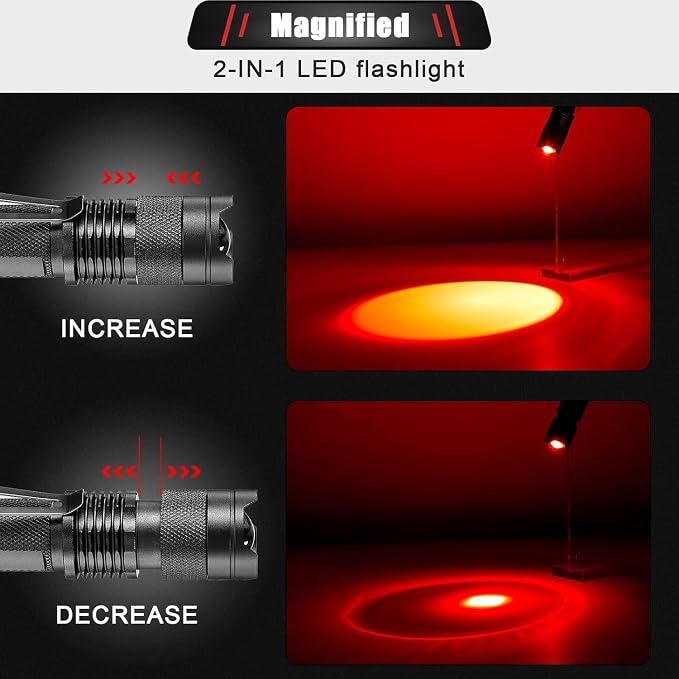 Honoson Red Light Flashlight LED Single Mode Torch 1 Mode Scalable Red Lens - Image 3