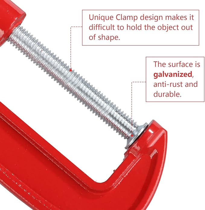10 Piece 3 Inch C-Clamp Set - Industrial Strength, Heavy Duty C-Clamp Quick-Grip, Quality Iron C Clamps for Woodworking, Welding, and Building(Red)