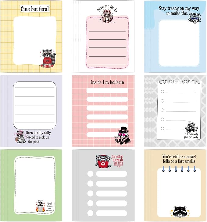 Funny Raccoon Sticky Notes Gifts, 9 Pack Raccoon Notepads 3x4 Inches, Work Gag by Lovarywow