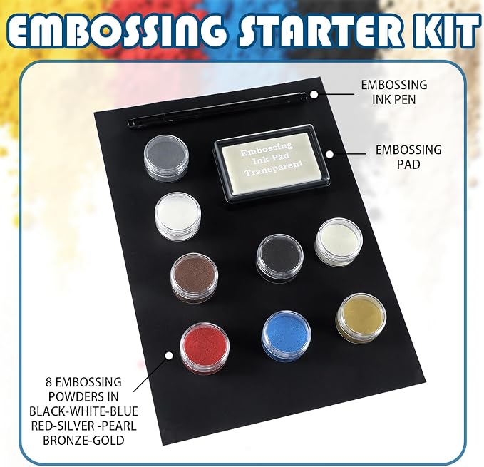 Lanties Embossing Kit with Heat Tool Bundle, 8 x 10ml Embossing Powders - Image 3