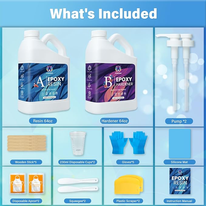 Epoxy Resin 1 Gallon Kit with Pump High Glossy Food Safe Crystal Clear Bubble - Image 6