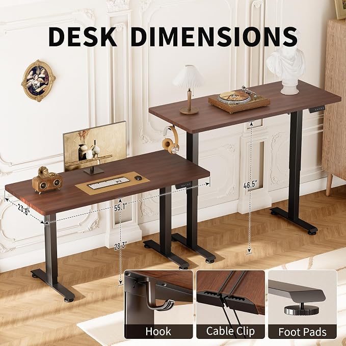Veken 47.2 Inch Large Electric Standing Desk, Gaming Table, Walnut | Height - Image 3