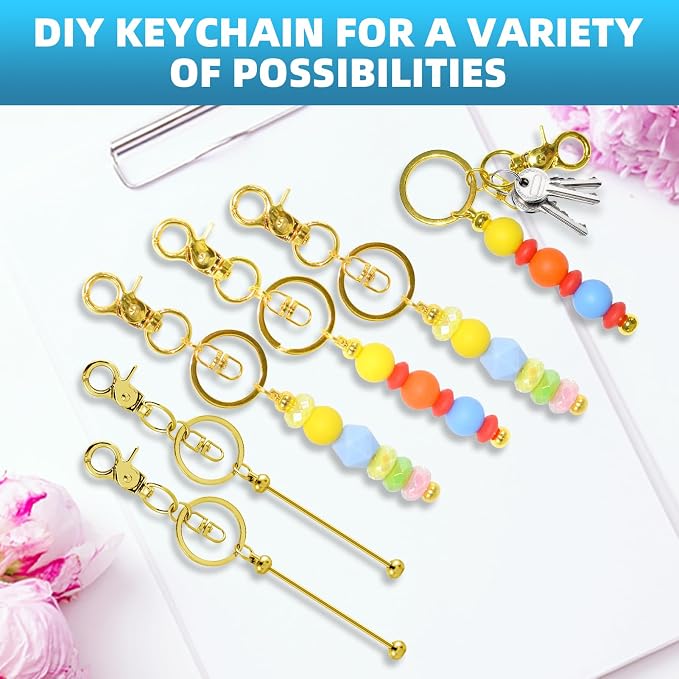 60 Pcs Beadable Keychains Bulk Kit – DIY Keychain Making Supplies - Image 5