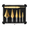 Step Drill Bit Set, 6 Pcs High-Speed Steel Step Drill Bit with Automatic Center Punch for Metal, Wood, Plastic, 50 Sizes HSS Step Bit with Aluminum Case for DIY Lovers, 1/8" to 1-3/8"
