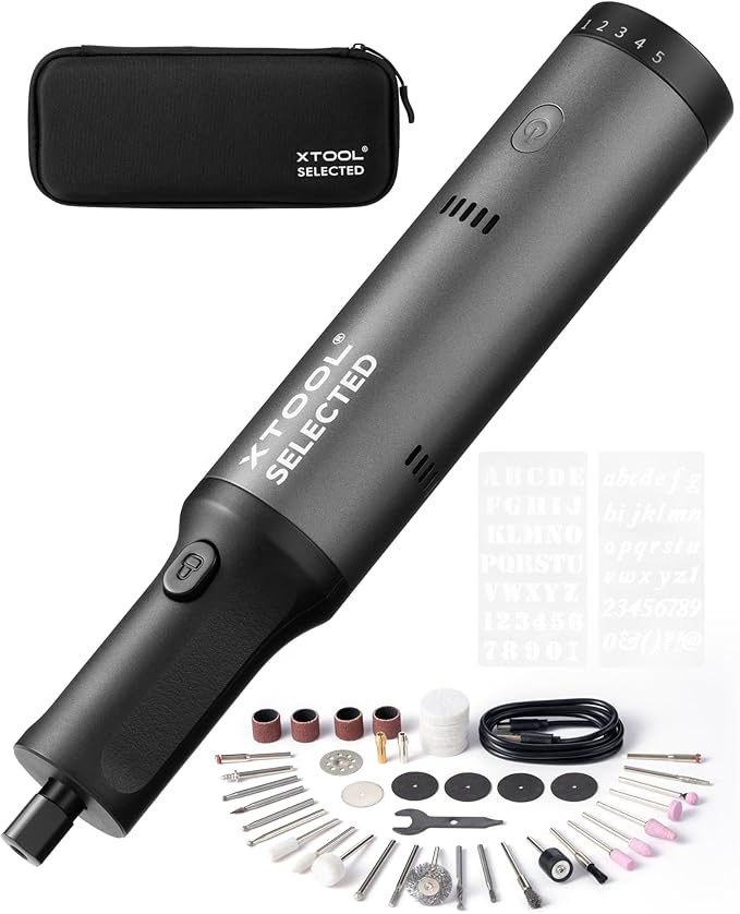 xTool Engraving Pen, Cordless Engraving Pen for Metal Wood Glass and Plastic, 42-in-1 Engraver Pen Rotary Tool Kit, Large Capacity Rechargeable Etching Tool Metal Engraver for Crafts