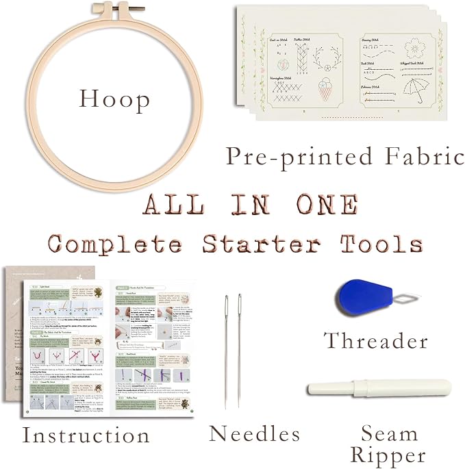 TenDawn Basic Embroidery Starter Kit – 12 Essential Stitches, Fabric Practice - Image 6