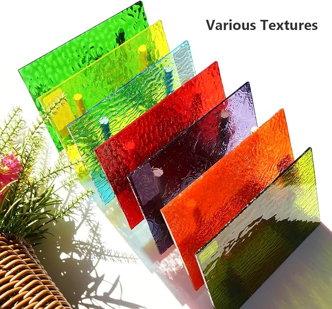 Lanyani 10 Sheets Bright Variety Transparent Textured Stained Glass Sheets Pack - Image 5