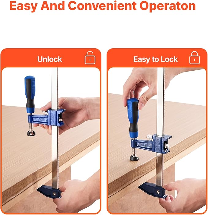 VEVOR Bar Clamps for Woodworking, 4-Pack 36 inch Opening, Lockable F-Clamp with 600 lbs Load Limit, 2-1/2 inch Depth, Cast Iron and Carbon Steel, Easy to Use, Wood Clamps for Woodworking Metal Working