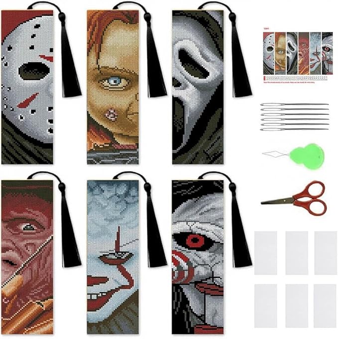 NEGEKFKX 6 Pcs Horror Cross Stitch Bookmark Kit by NEGEKFKX