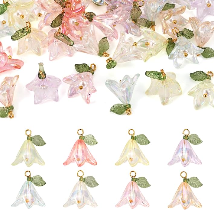 Cheriswelry 32Pcs Acrylic Flower Pendants Lily Floral Plastic Dangle Charms by Cheriswelry