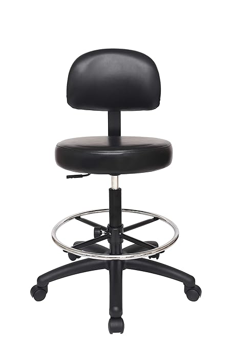 Chair Master Adjustable Chair for Exam Rooms, Labs, Doctor and Dentist Offices. Easy to Clean! 19"-27" Seat Height. 18" Foot Ring (Medium Bench Height, Black)