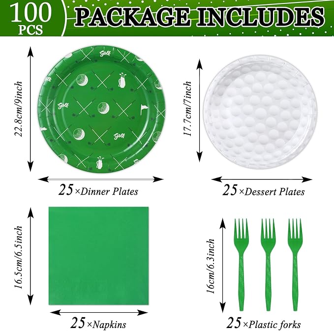 Qyeahkj 100 Pcs Golf Party Supplies Golf Ball Disposable Plates and Napkins Set - Image 2