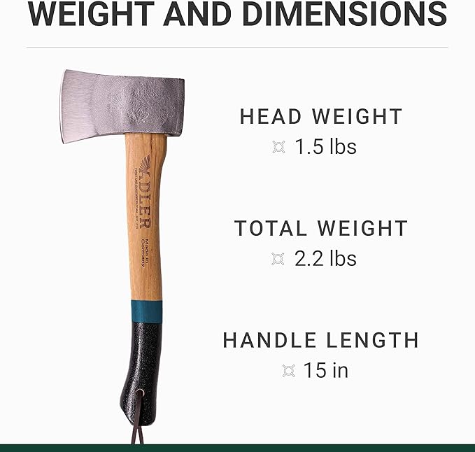 The Yankee, 15", German Forged, All-Purpose Wilderness Camping Hatchet & Kindling Splitting, Anti-Slip Wood Handle (Red Stripe)